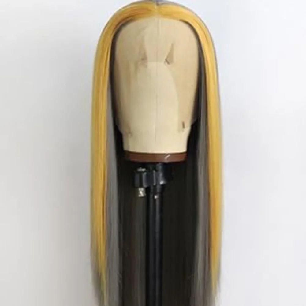 Grey Wig Yellow Streak Lace Front Wigs